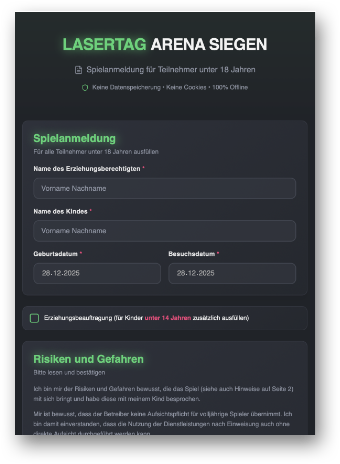Einverständniserklärung und Erziehungsbeauftragung für Kinder und Jugendliche unter 18 Jahren zum online ausfüllen